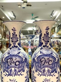 Lục bình sứ Phúc đức men lam khử khắc nổi cao cấp 1m4