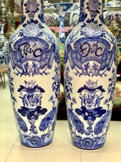 Lục bình sứ Phúc đức men lam khử khắc nổi cao cấp 1m4