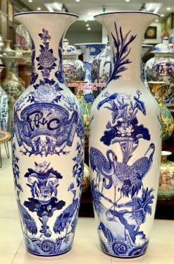 Lục bình sứ Phúc đức men lam khử khắc nổi cao cấp 1m4