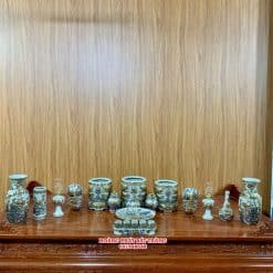 BỘ ĐỒ THỜ MEN RẠN ĐẮP NỔI VẼ VÀNG 01A