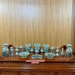 BỘ ĐỒ THỜ MEN RẠN ĐẮP NỔI VẼ VÀNG 02A