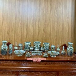 BỘ ĐỒ THỜ MEN RẠN ĐẮP NỔI VẼ VÀNG 03A