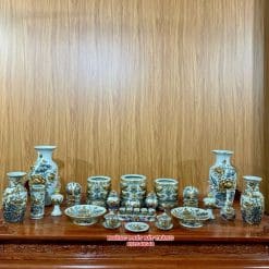 BỘ ĐỒ THỜ MEN RẠN ĐẮP NỔI VẼ VÀNG 09A