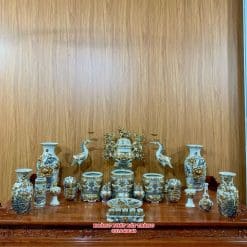 BỘ ĐỒ THỜ MEN RẠN ĐẮP NỔI VẼ VÀNG 10A