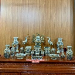 BỘ ĐỒ THỜ MEN RẠN ĐẮP NỔI VẼ VÀNG 11B