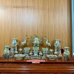 BỘ ĐỒ THỜ MEN RẠN ĐẮP NỔI VẼ VÀNG 12B