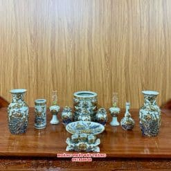 BỘ ĐỒ THỜ MEN RẠN ĐẮP NỔI VẼ VÀNG BAN THẦN TÀI BDTTT03