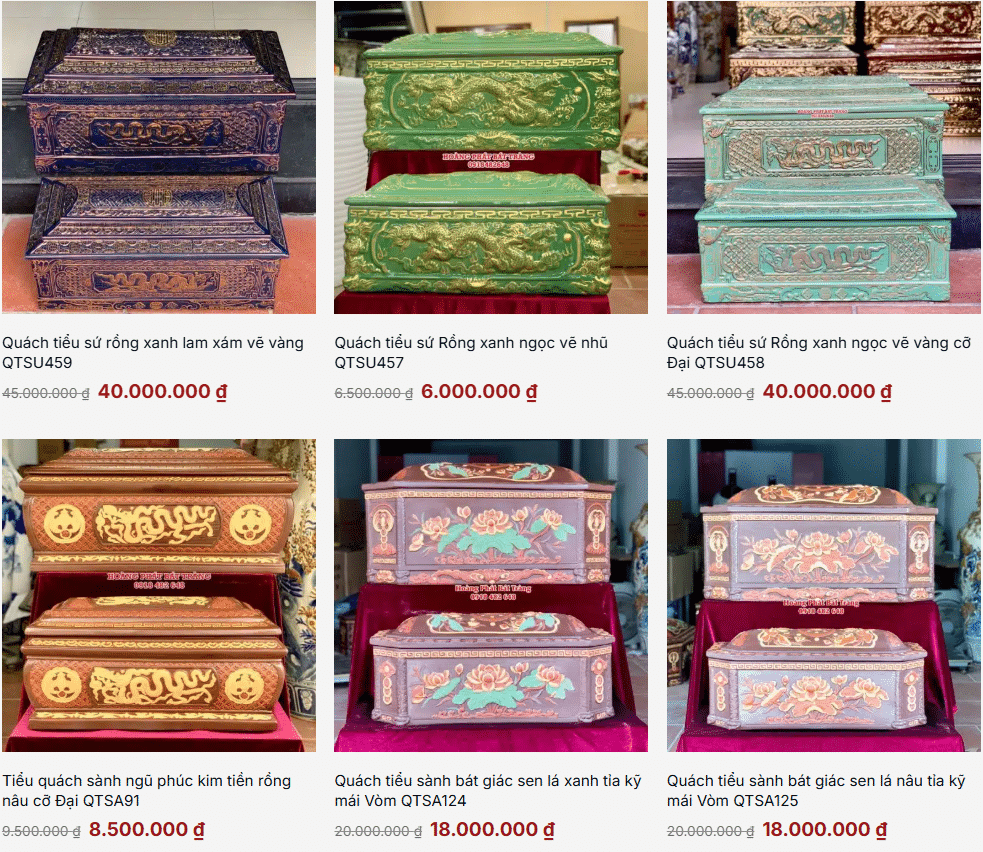 Bảng giá quách tiểu sành và quách tiểu sứ