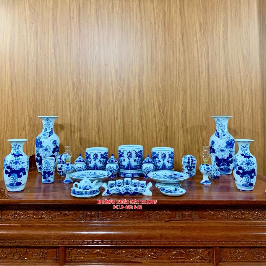 Bộ đồ thờ men lam Bát Tràng 09C