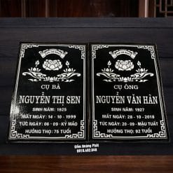 Bia mộ gốm Bát Tràng, nền đen, chữ trắng, không ảnh