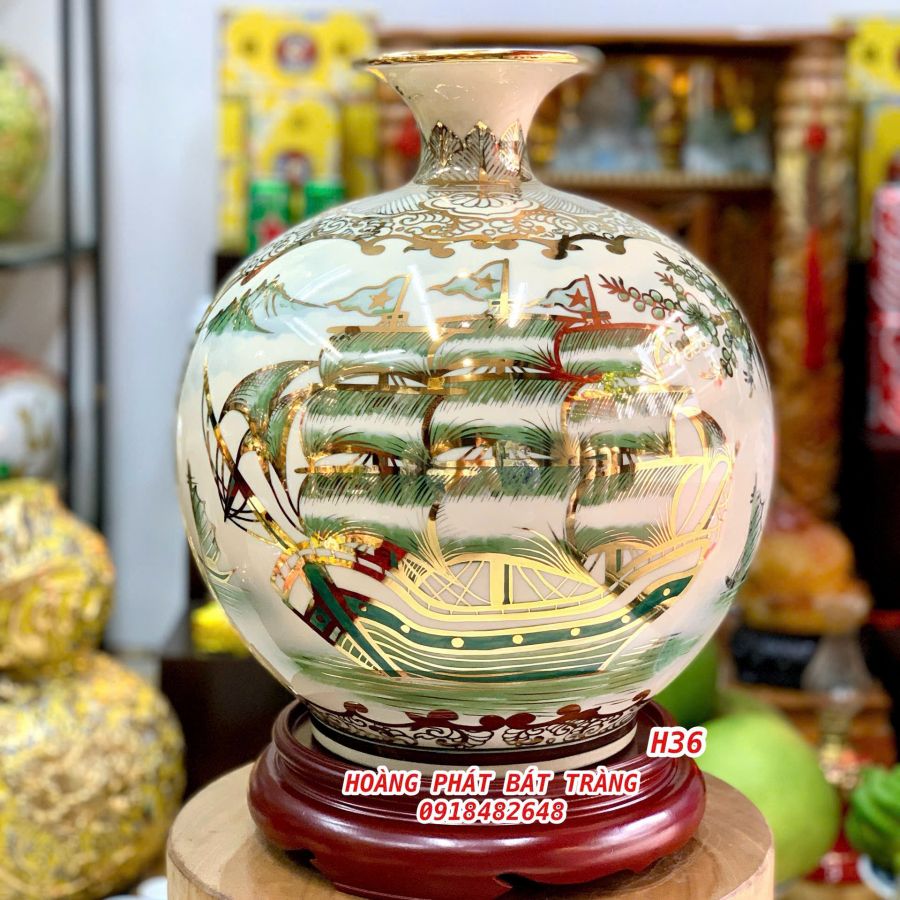 Bình hút tài lộc Thuận buồm xuôi gió vẽ vàng kim