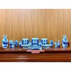 Bộ đồ thờ men lam Bát Tràng 01C