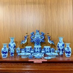 Bộ đồ thờ men lam Bát Tràng 02A