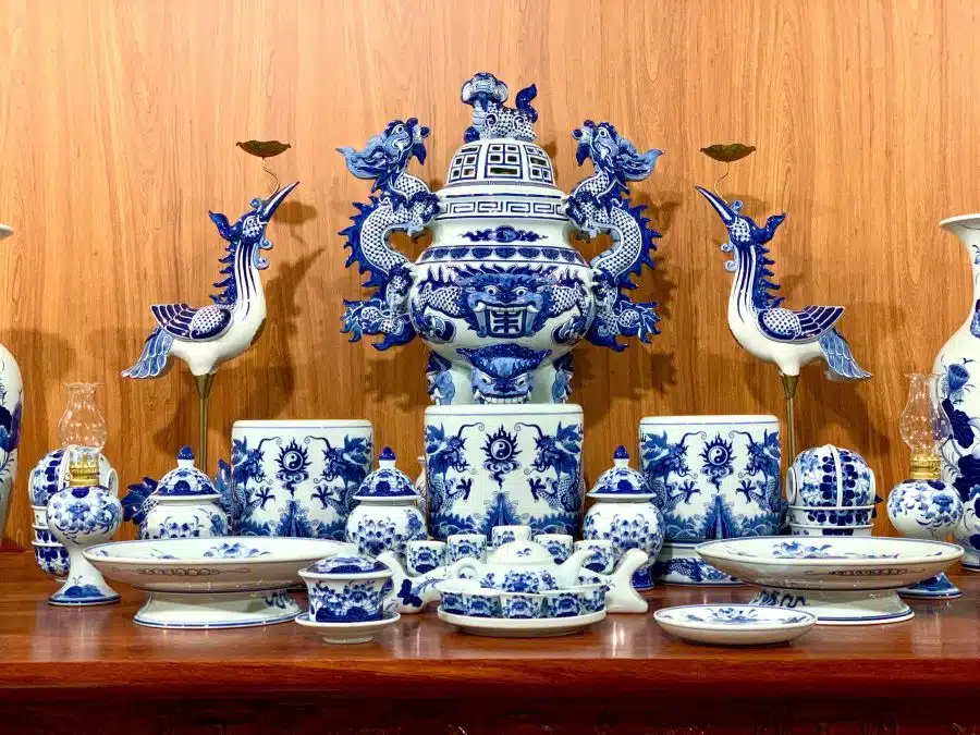 Bộ đồ thờ men lam Bát Tràng 02C