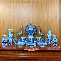 Bộ đồ thờ men lam Bát Tràng 3A