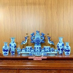 Bộ đồ thờ men lam Bát Tràng 04B
