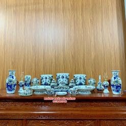 BỘ ĐỒ THỜ MEN LAM VẼ VÀNG BÁT TRÀNG 12C