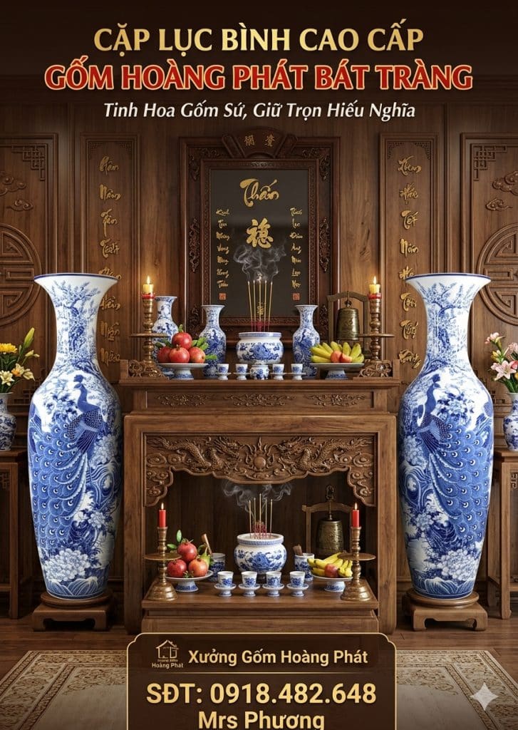 Lục bình sứ công danh phú quý men lam khử