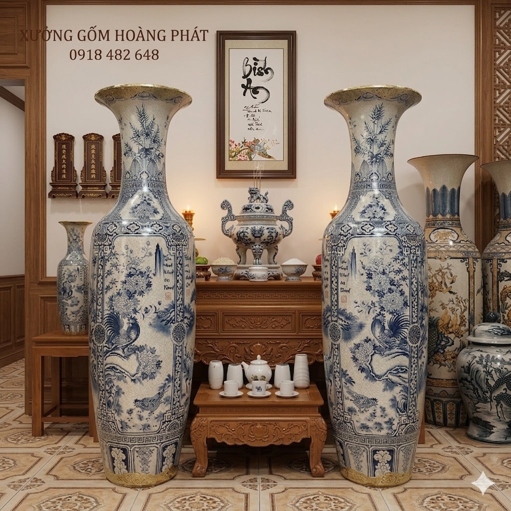 Lục bình sứ tứ quý men rạn bọc đồng