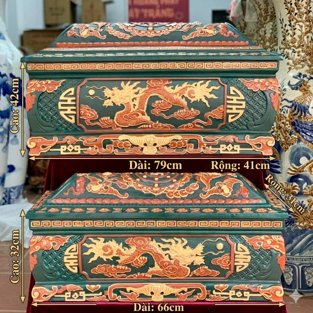 Kích thước quách tiểu chuẩn phong thủy rồng phình xanh lục mái Vòm