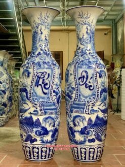 Lục bình sứ Phúc Đức cuốn thư nổi cao cấp