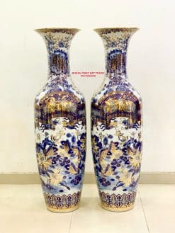 Lục bình sứ Phúc Đức chữ Thọ men lam khử vẽ vàng 24k