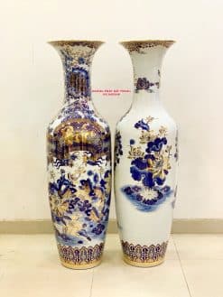 Lục bình sứ Phúc Đức chữ Thọ men lam khử vẽ vàng 24k