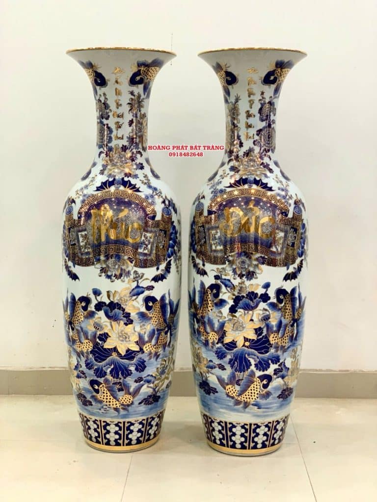 Lục bình sứ Phúc Đức câu đối vẽ vàng 24k
