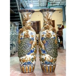 Lục bình sứ công danh phú quý men rạn đắp nổi kỹ 1m4 LBMR09