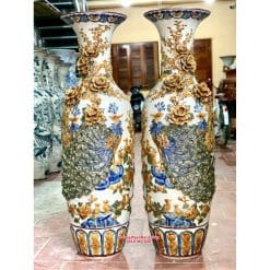 Alternative view of Lục bình sứ công danh phú quý men rạn đắp nổi kỹ 1m4 LBMR09