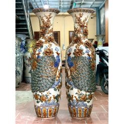 Lục bình sứ công danh phú quý men rạn đắp nổi kỹ