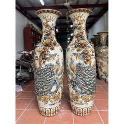 Lục bình sứ công danh phú quý kênh men rạn đắp nổi