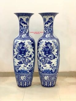 Lục bình sứ Long Phụng men lam khử