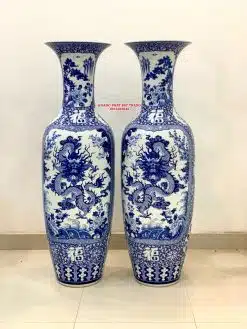 Lục bình sứ Long Phụng men lam khử