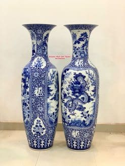 Lục bình sứ Long Phụng men lam khử