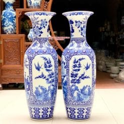 Lục bình sứ tứ quý men lam khử cao cấp 1m