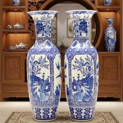 Lục bình sứ tứ quý men lam khử cao cấp 1m