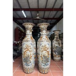 Lục bình sứ tứ quý men rạn đắp nổi
