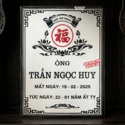 Bia mộ sứ không ảnh nền trắng, chữ đen