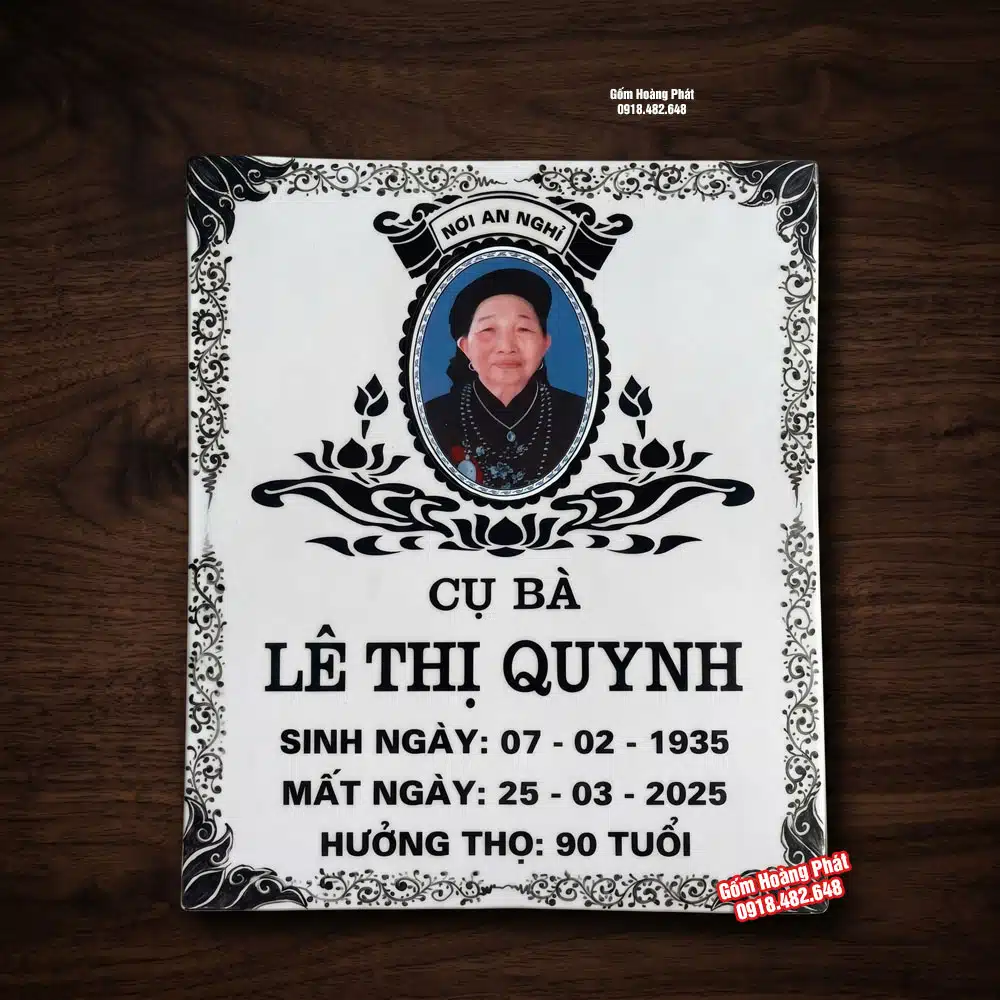 Bia mộ nền trắng, chữ đen, có ảnh, bia mộ sứ Bát Tràng