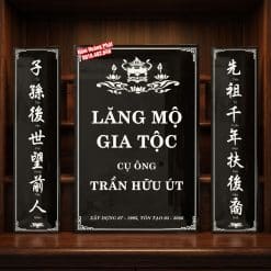 Bia mộ cho lăng mộ gia tộc chữ Hán, nền đen, chữ trắng