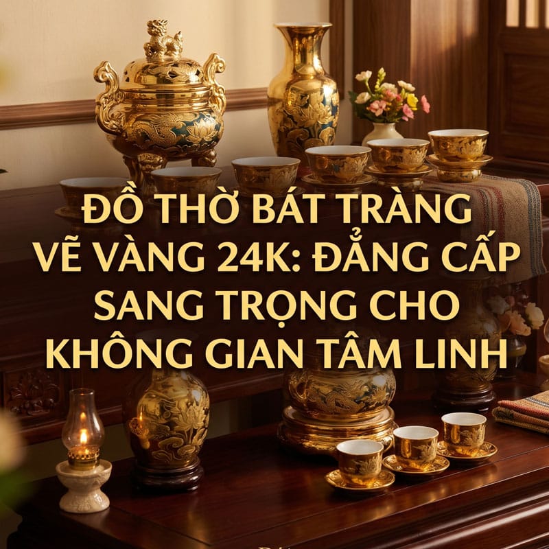 Đồ thờ Bát Tràng vẽ vàng 24K: Đẳng cấp sang trọng cho không gian tâm linh