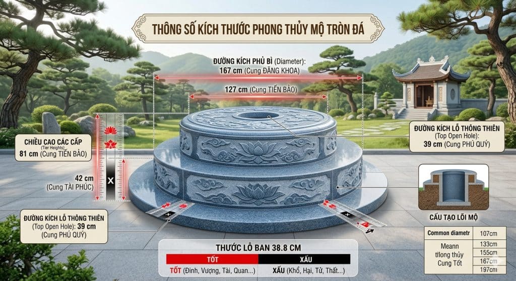 Kích thước phong thủy mộ tròn chuẩn