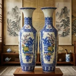 Lục bình sứ cổ đồ gấm men lam khử cao cấp