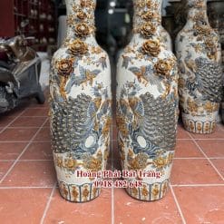 Lục bình sứ công danh phú quý kênh hoa men rạn đắp nổi