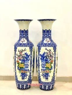 Lục bình sứ cổ đồ gấm men lam khử cao cấp