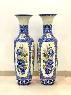 Lục bình sứ cổ đồ gấm men lam khử cao cấp