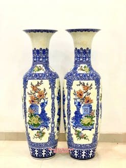Lục bình sứ cổ đồ gấm men lam khử cao cấp