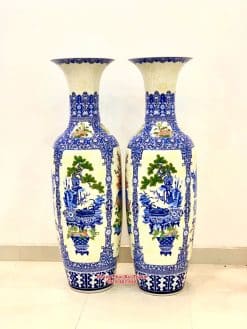 Lục bình sứ cổ đồ gấm men lam khử cao cấp