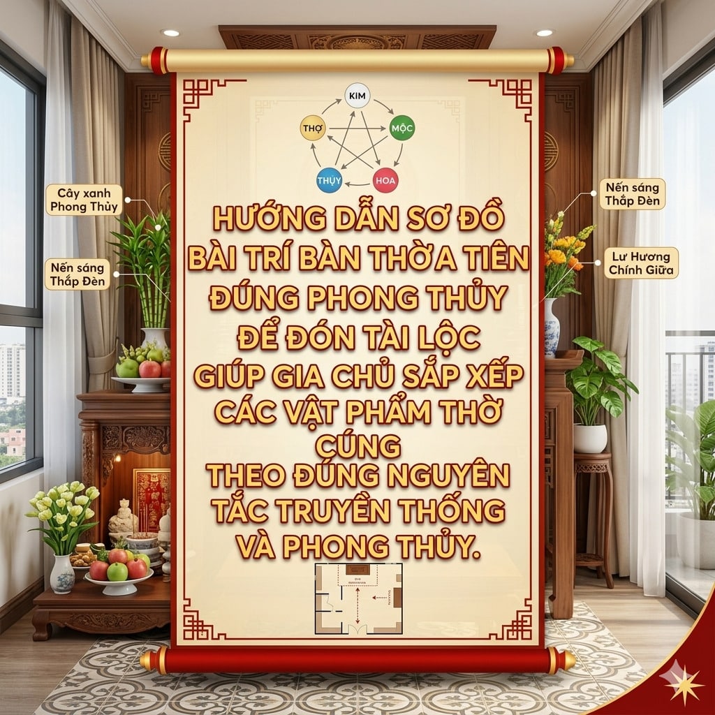 Hướng Dẫn Sơ Đồ Bài Trí Bàn Thờ Gia Tiên Đúng Phong Thủy Để Đón Tài Lộc